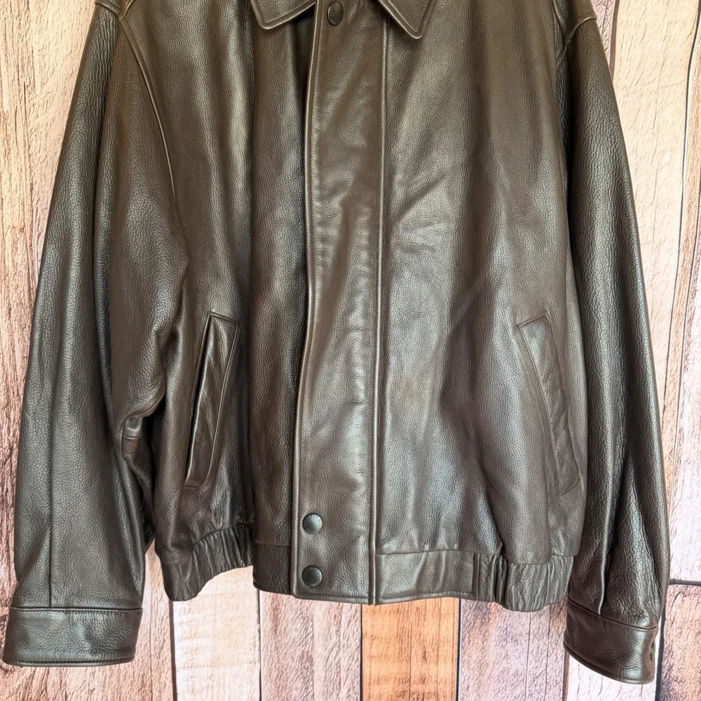 Eddie Bauer Leather Bomber Jacket Brown Heritage Classic Y2K Genuine Size XXL - Picture 4 of 9
